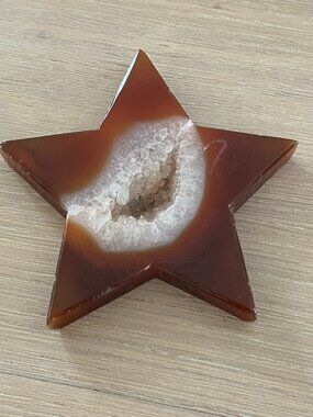 Natural Red Carnelian Star Carving with Sparkling Quartz Crystals